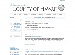 Screen shot of webpage 'welcome to the county of hawaii engineering division'