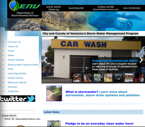 Screen shot of web page 'City and County of Honolulu's Storm Water Management Program'