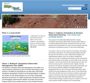 Screen shot of web page 'West Maui ridge 2 reef initiative'