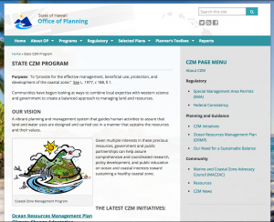 Screen shot of webpage 'state of hawaii office of planing - state czm program'