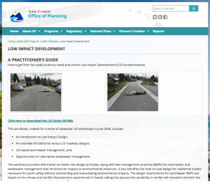 Screen shot of webpage 'office of planning low impact development'