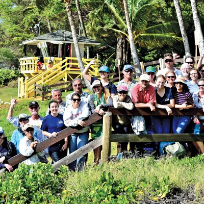 Sea Grant staff line up for a group photo at Hanauma Bay