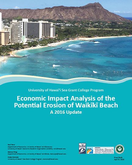 Cover of Waikiki Economic Impact Study, includes a drone image of Waikiki Beach and Diamond Head