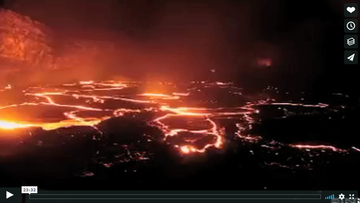 Lava glows bright while it flows at night