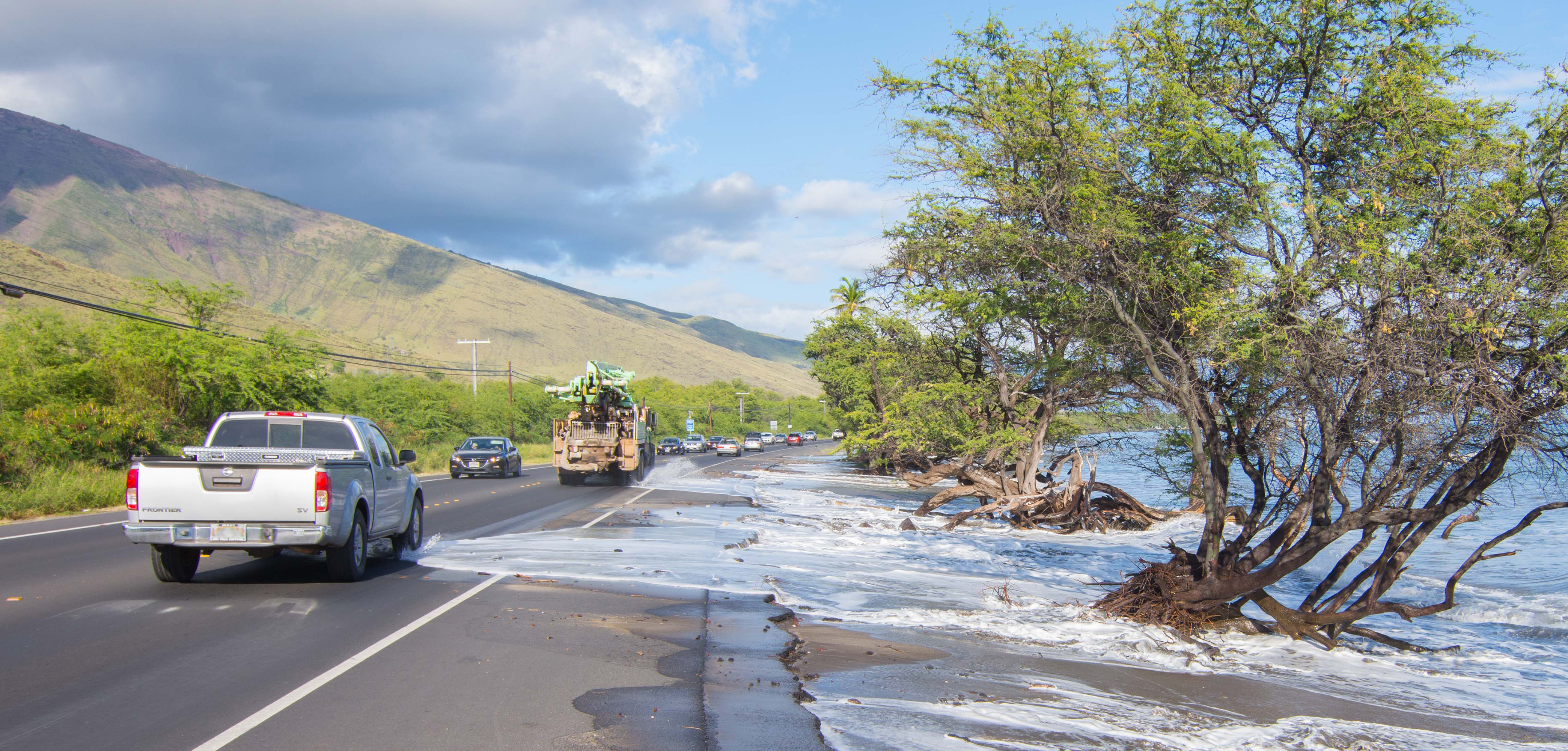 Water washing over road at Olowalu