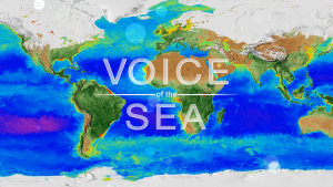 Voice of the Sea title image with a map of the world in the background