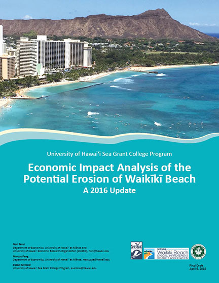 Cover of Waikiki Economic Impact Study, features an aerial image of Waikiki Beach and Diamond Head