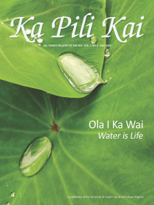 Cover of magazine. Close up of water droplets on Kalo