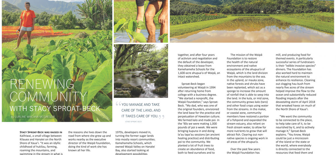 Stacy Sproat-Beck, Waipā’s Executive Director, at the lo‘i, included in an article layout