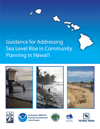 Cover of Guidance for Addressing SLR in Community Planing in Hi document. Includes three images of beach inundation/erosion.