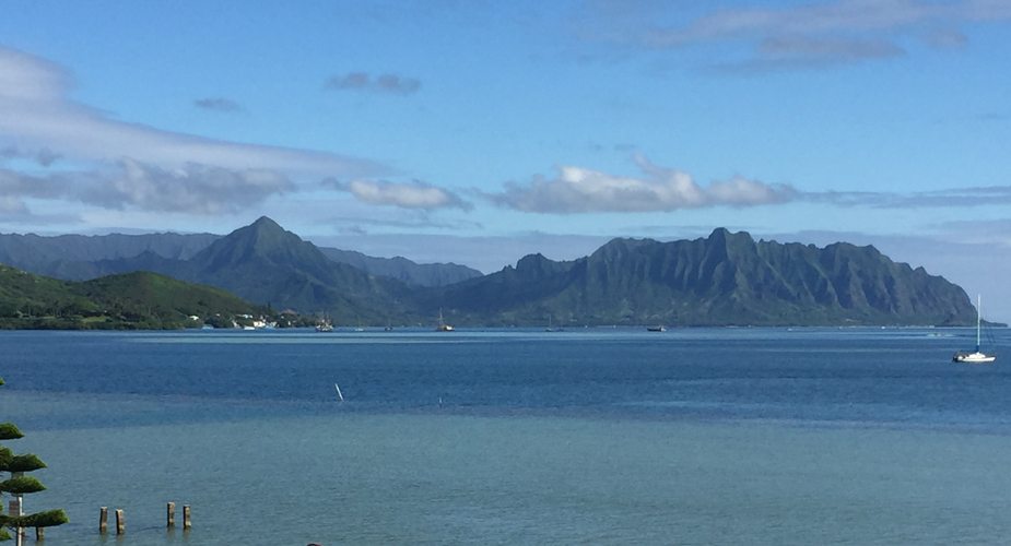 Scenic view across blue waters of Kāneʻohe Bay