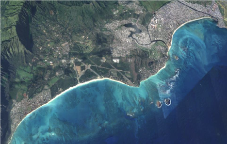 satelite image of waimanalo and kailua coastline