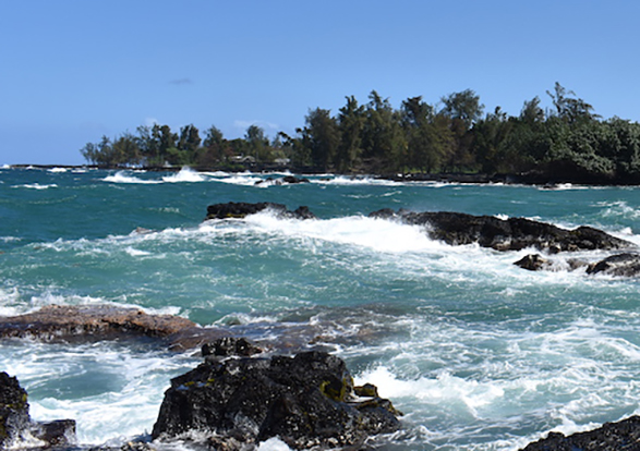 ocean and coastline with rough waves