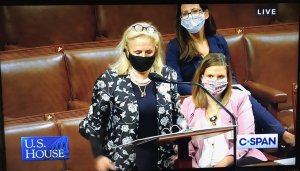 Three women (in COVID masks) testify on C-SPAN from the US House floor