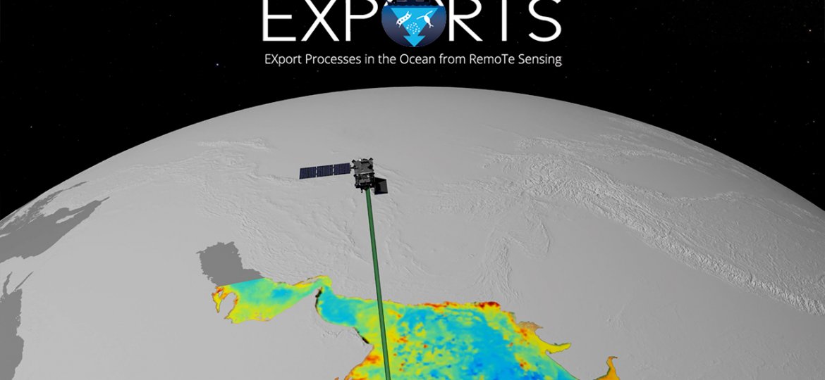 A satellite remote sensing the oceans in a graphic for EXPORTS