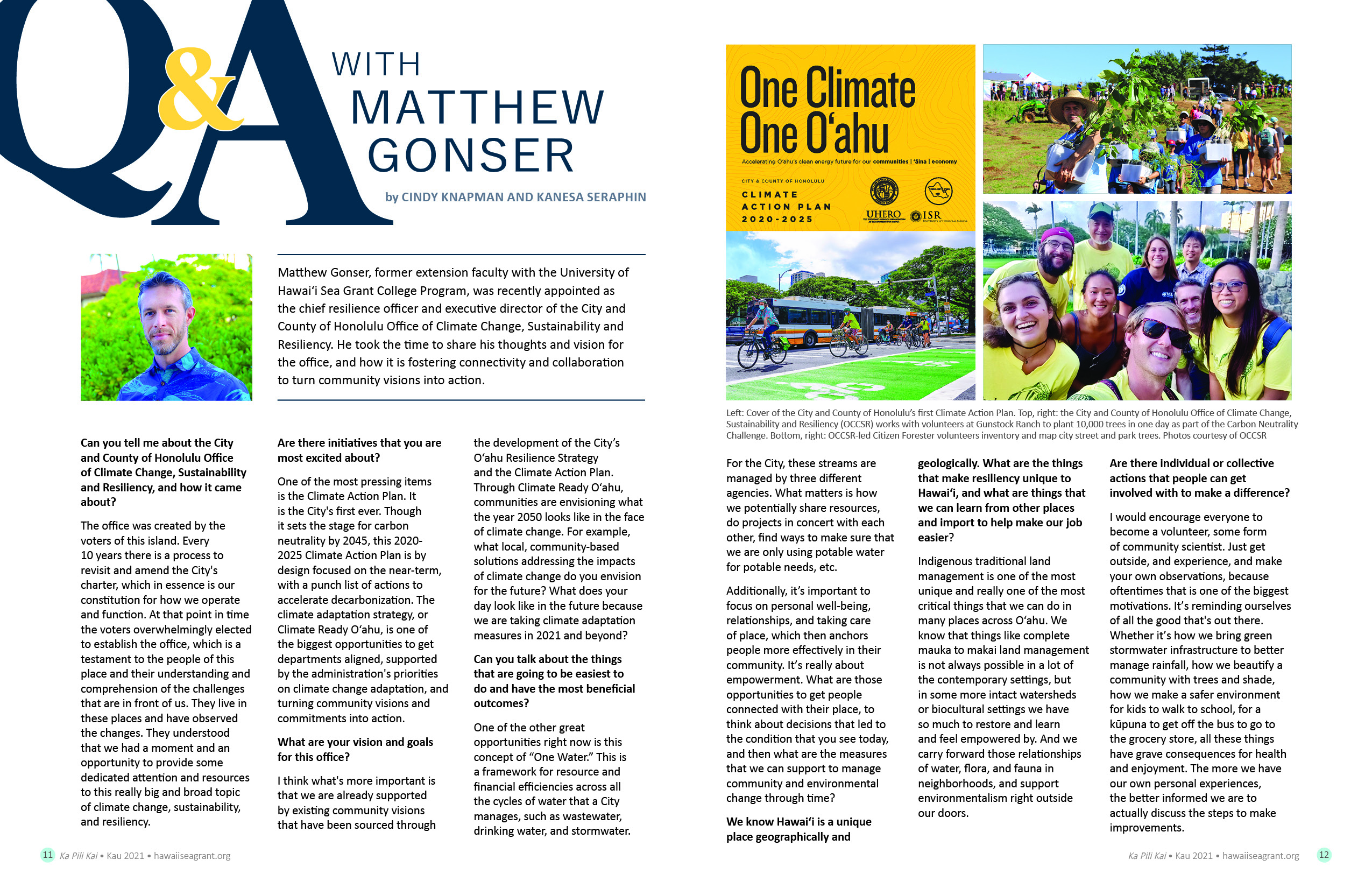 article spread including headshot of Matt Gonser and community volunteers