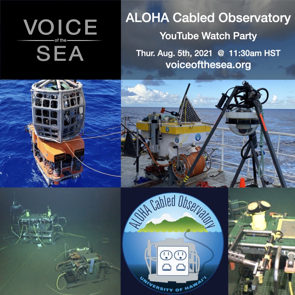 Flyer for Voice of the Sea ALOHA Cabled Observatory Youtube Watch Party August 2021