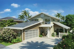 A two story home with attached garage in beautiful Hawaii