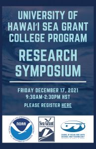 flyer for the University of Hawai'i Sea Grant College Program Research Symposium, friday december 17, 2021, 9:30 to 2:30 pm HST.
