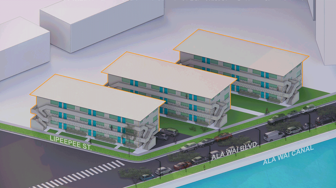 animated gif of building concept along the Ala Wai canal