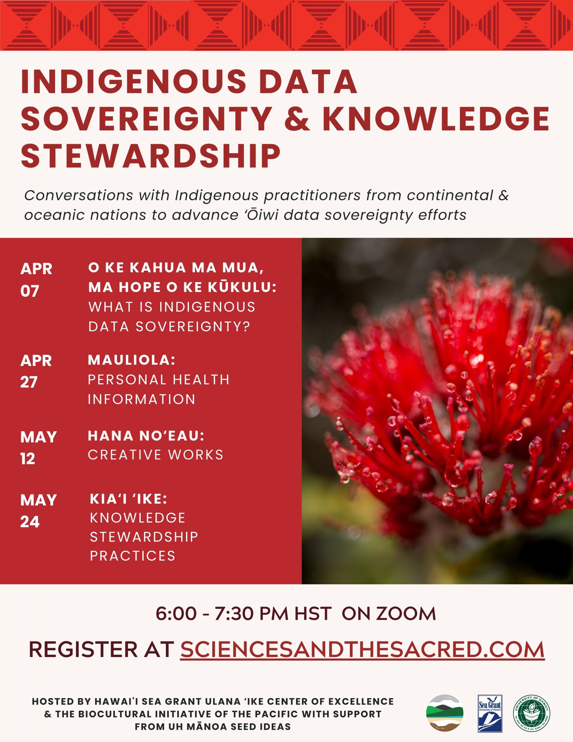 Flyer for Sciences and the Sacred: Indigenous Data Sovereignty and Knowledge Stewardship