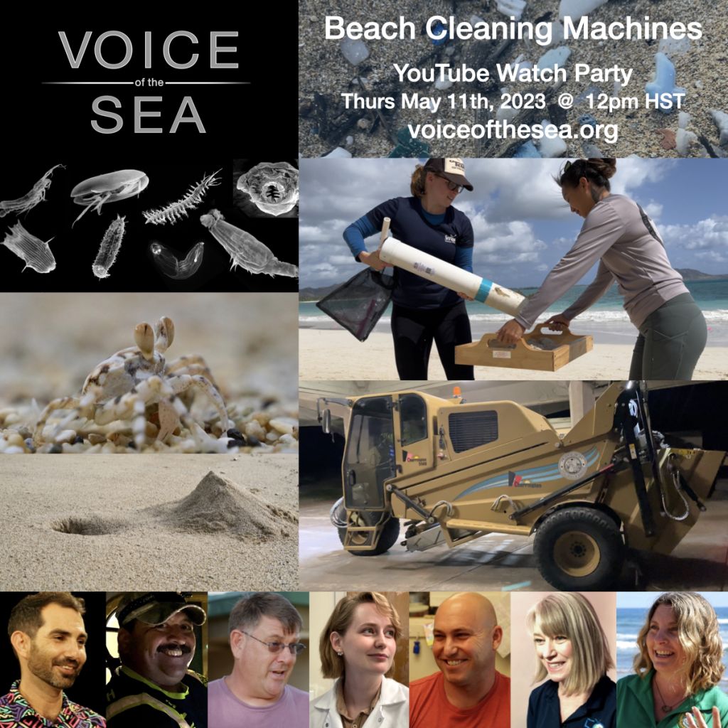 Flyer for Voice of the Sea Beach Cleaning Machine YouTube watch party March 2023
