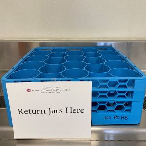 Reusable glass jars return area at Hawai'i Community College