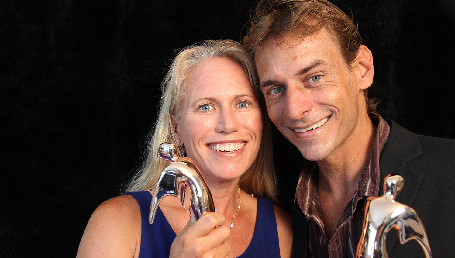 Kanesa and Thor Duncan hold Telly awards after episodes from their TV series Voice of the Sea win.