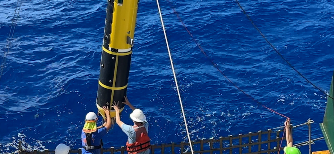 The hadal profiler is lowered into the ocean on a research mission