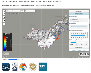 screenshot of the American Samoa Sea Level Rise Viewer with logos of the funding agencies